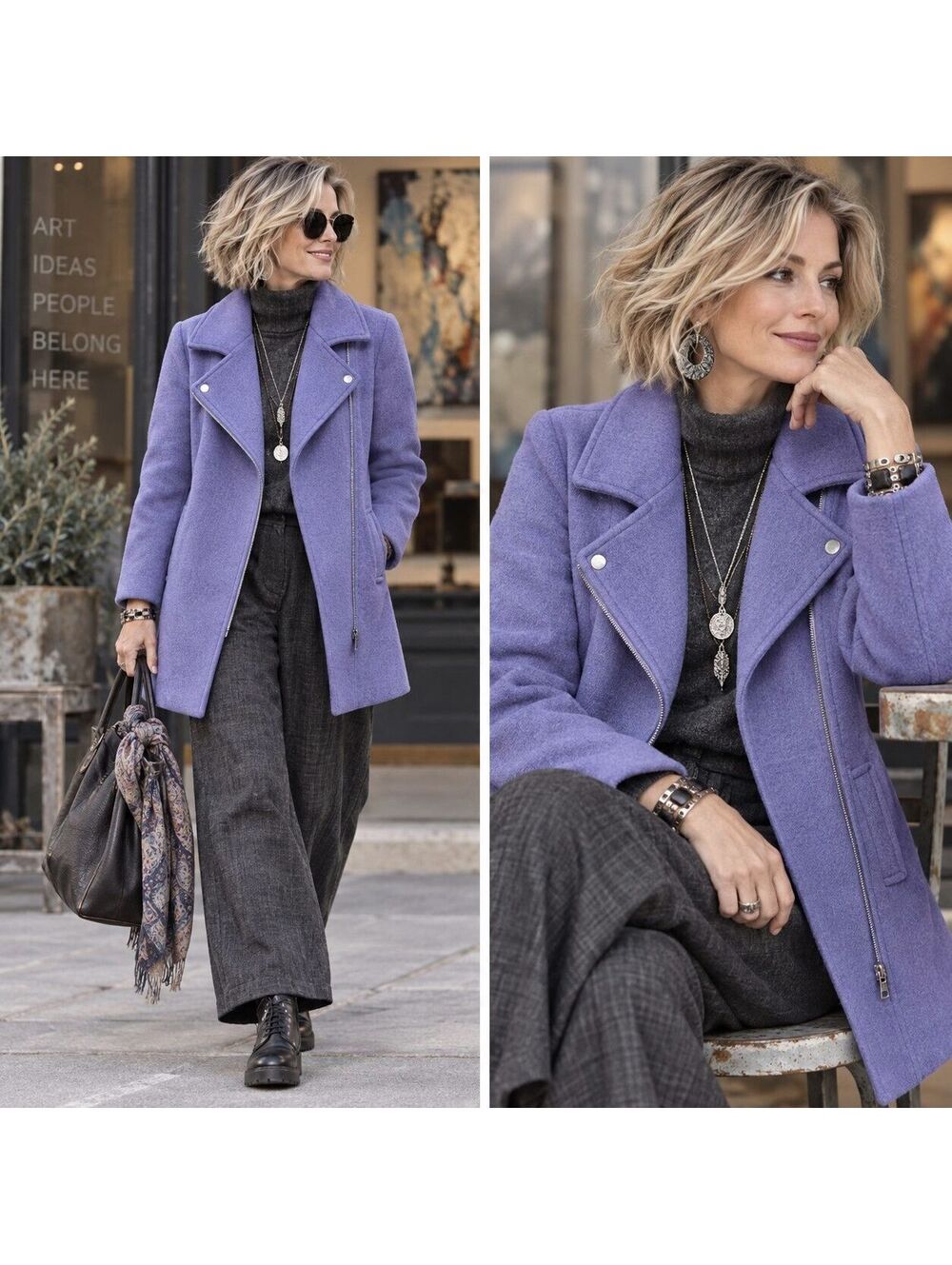 Talbots Coat Wool Blend Zip Purple Petite 8, 8P Pockets Mod Soft Moto Career